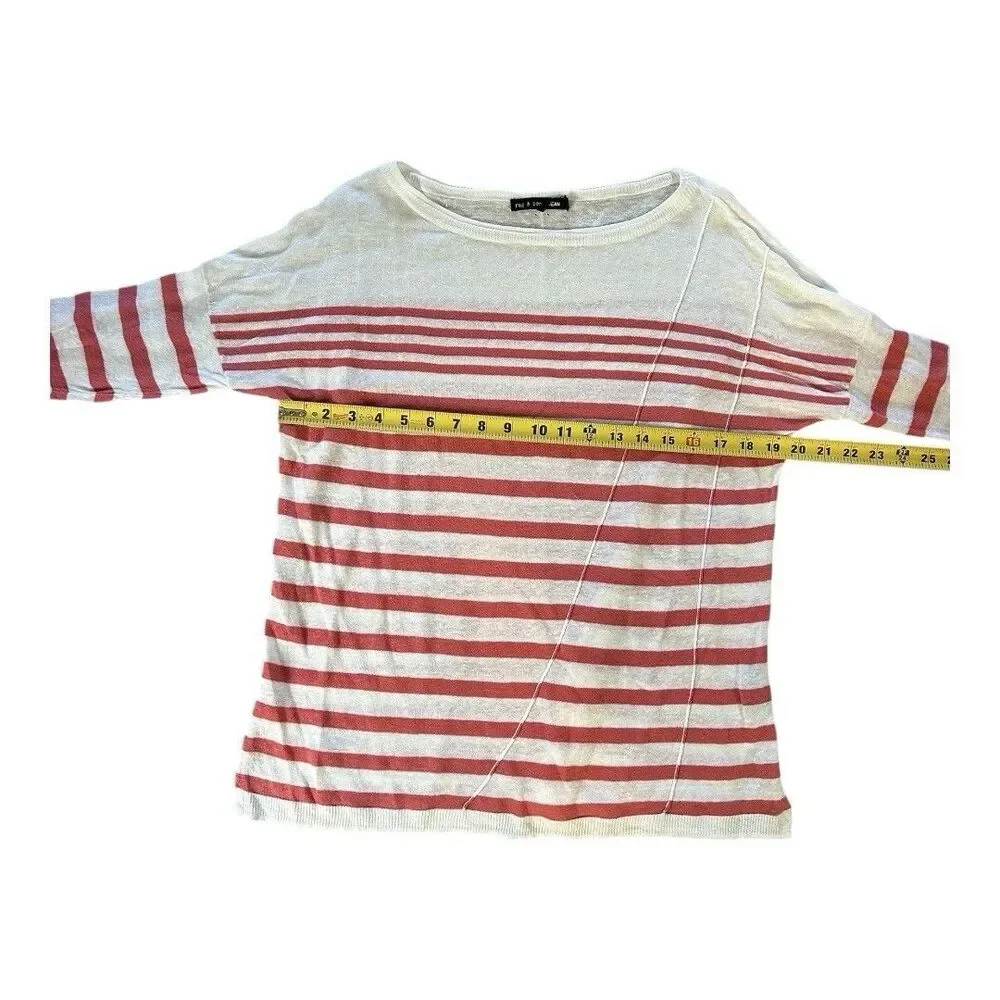 Rag & Bone Linen Striped Pullover Top Womens Medium White Red Stripe Soft